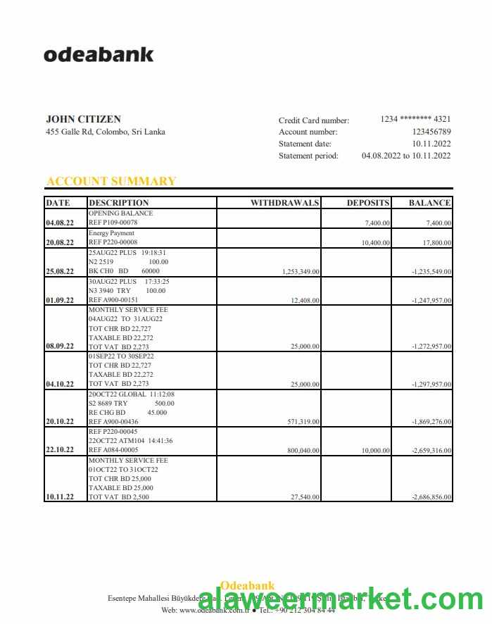 Turkey Odeabank bank statement xls